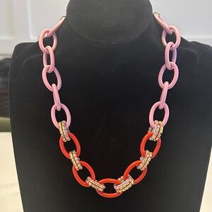 TOVA - Chunky Pink + Red Coated Enamel and Crystal Link Glam Necklace